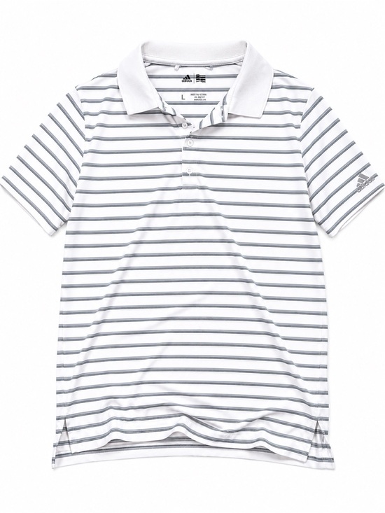 adidas Other - adidas Mens Large‎ White Gray Striped Golf Polo Shirt Short Sleeve